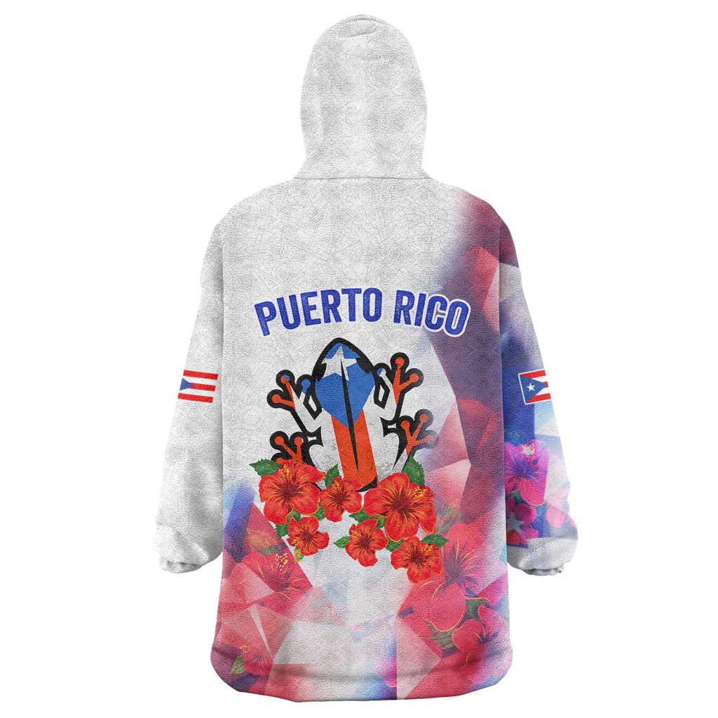 Puerto Rico Wearable Blanket Hoodie with Coqui Frog, Hibiscus Flowers, and Flag Landmark Design - Wonder Print Shop