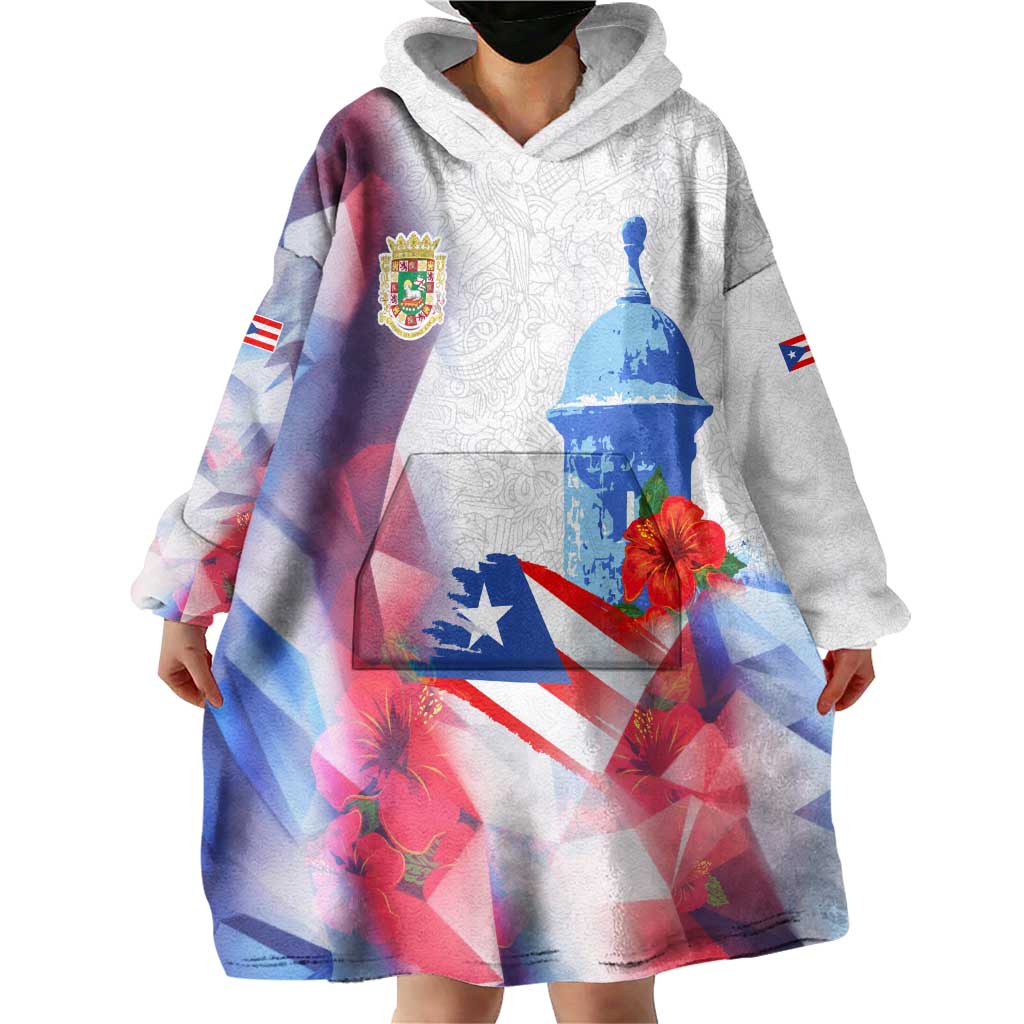 Puerto Rico Wearable Blanket Hoodie with Coqui Frog, Hibiscus Flowers, and Flag Landmark Design - Wonder Print Shop
