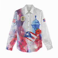 Puerto Rico Women Casual Shirt with Coqui Frog, Hibiscus Flowers, and Flag Landmark Design - Wonder Print Shop