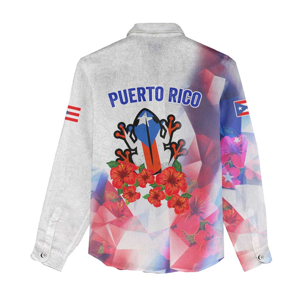 Puerto Rico Women Casual Shirt with Coqui Frog, Hibiscus Flowers, and Flag Landmark Design - Wonder Print Shop