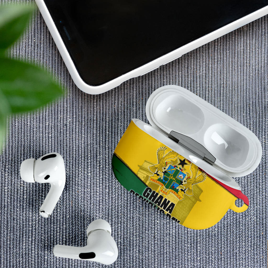 Ghana Republic Day AirPods Case Ghanaian Pride Flag Colors With Coat Of Arms And Black Star