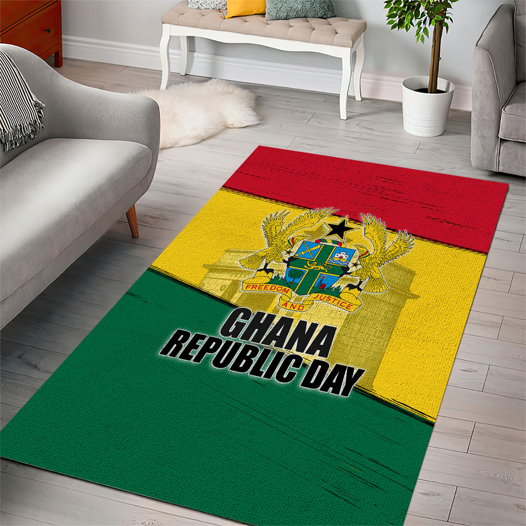 Ghana Republic Day Area Rug Ghanaian Pride Flag Colors With Coat Of Arms And Black Star
