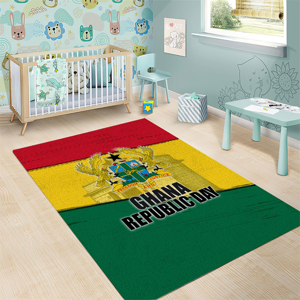 Ghana Republic Day Area Rug Ghanaian Pride Flag Colors With Coat Of Arms And Black Star