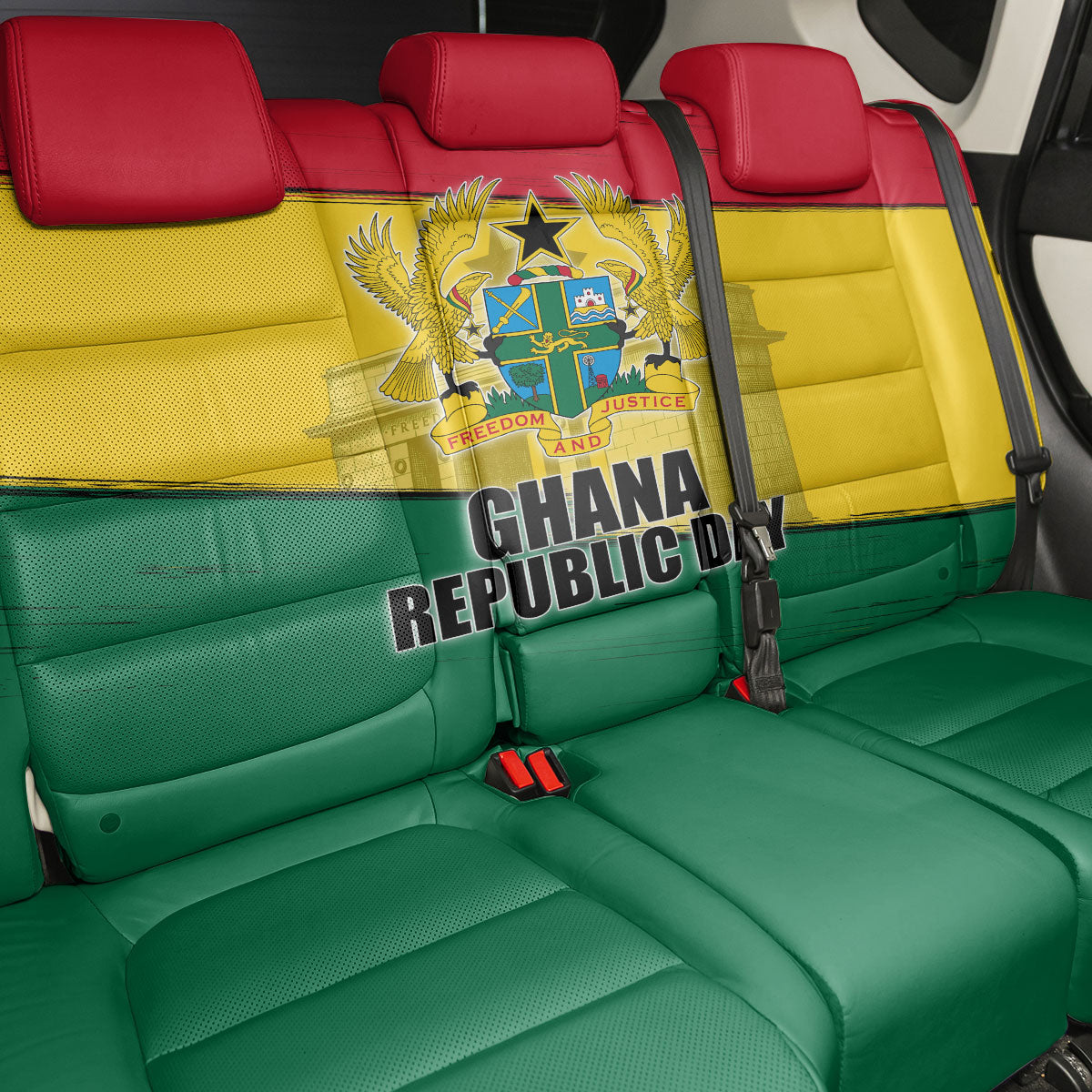 Ghana Republic Day Back Car Seat Cover Ghanaian Pride Flag Colors With Coat Of Arms And Black Star