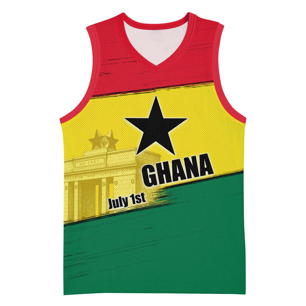 Ghana Republic Day Basketball Jersey Ghanaian Pride Flag Colors With Coat Of Arms And Black Star