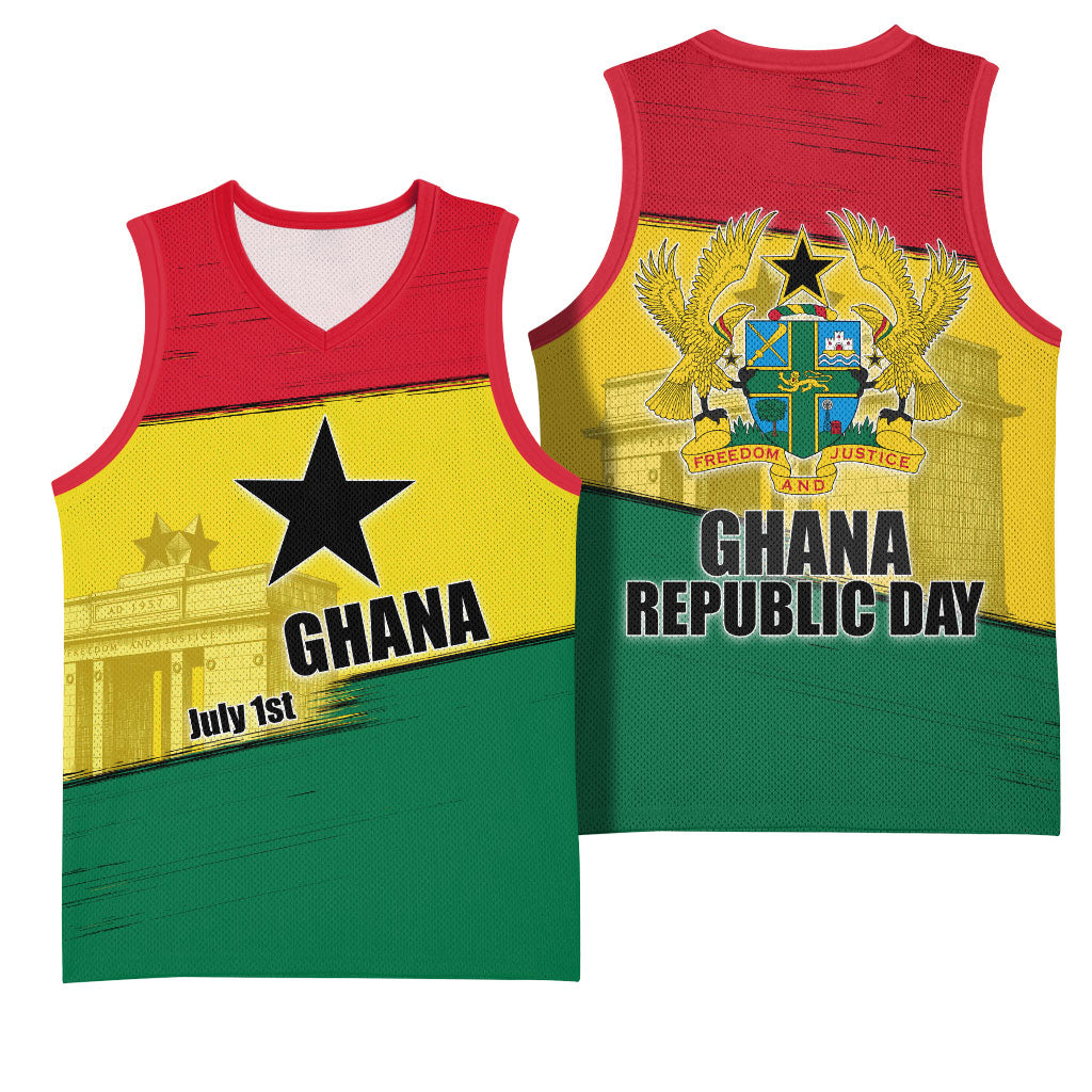 Ghana Republic Day Basketball Jersey Ghanaian Pride Flag Colors With Coat Of Arms And Black Star