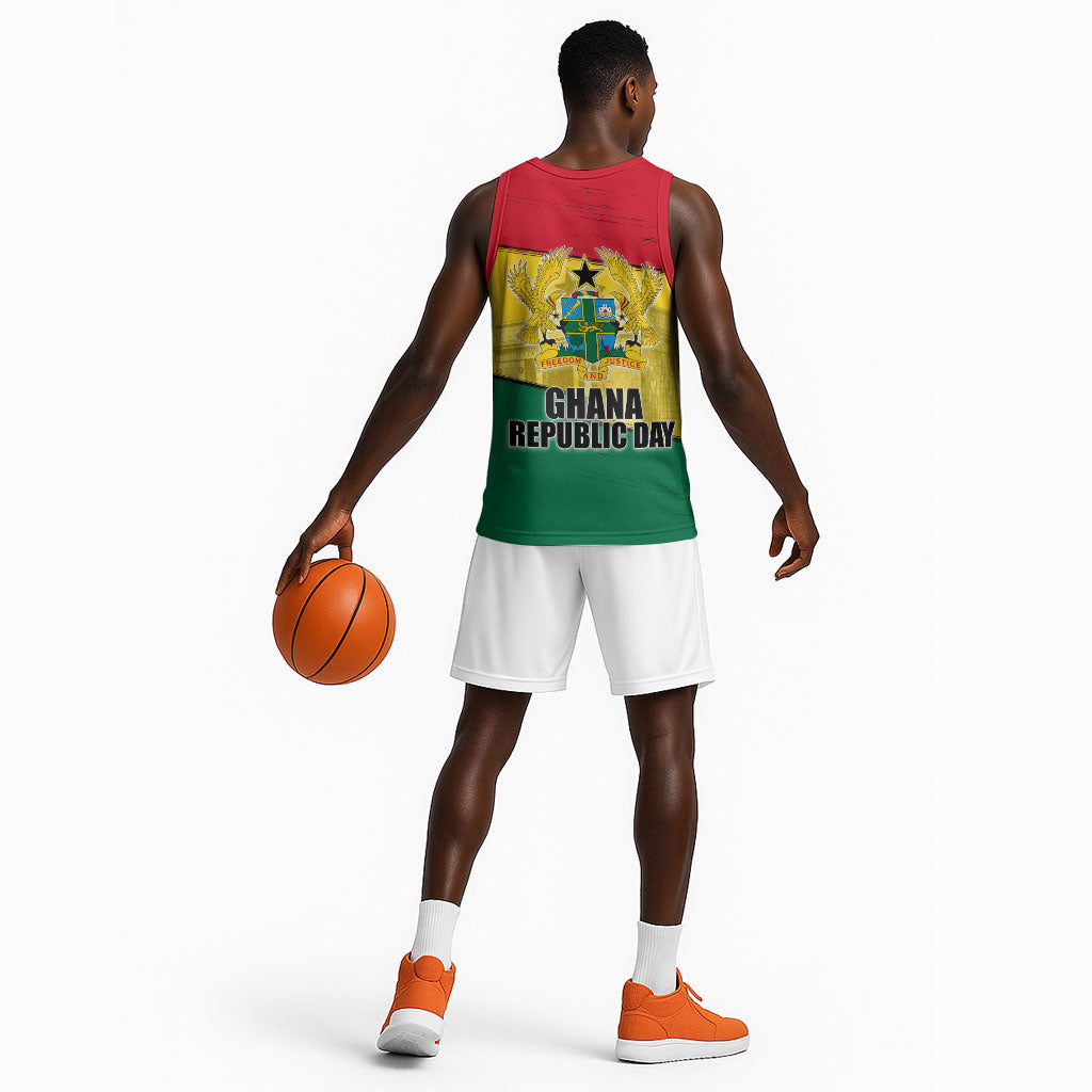 Ghana Republic Day Basketball Jersey Ghanaian Pride Flag Colors With Coat Of Arms And Black Star