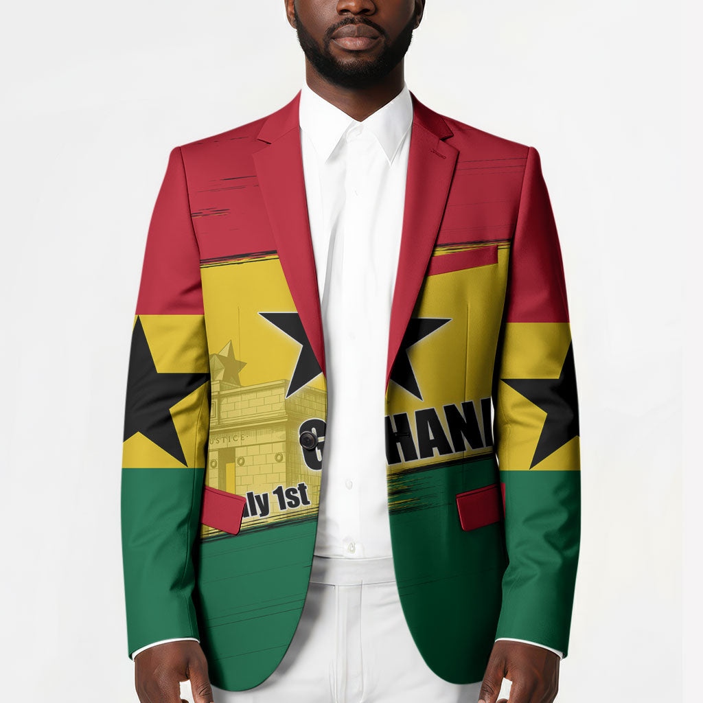 Ghana Republic Day Blazer Ghanaian Pride Flag Colors With Coat Of Arms And Black Star