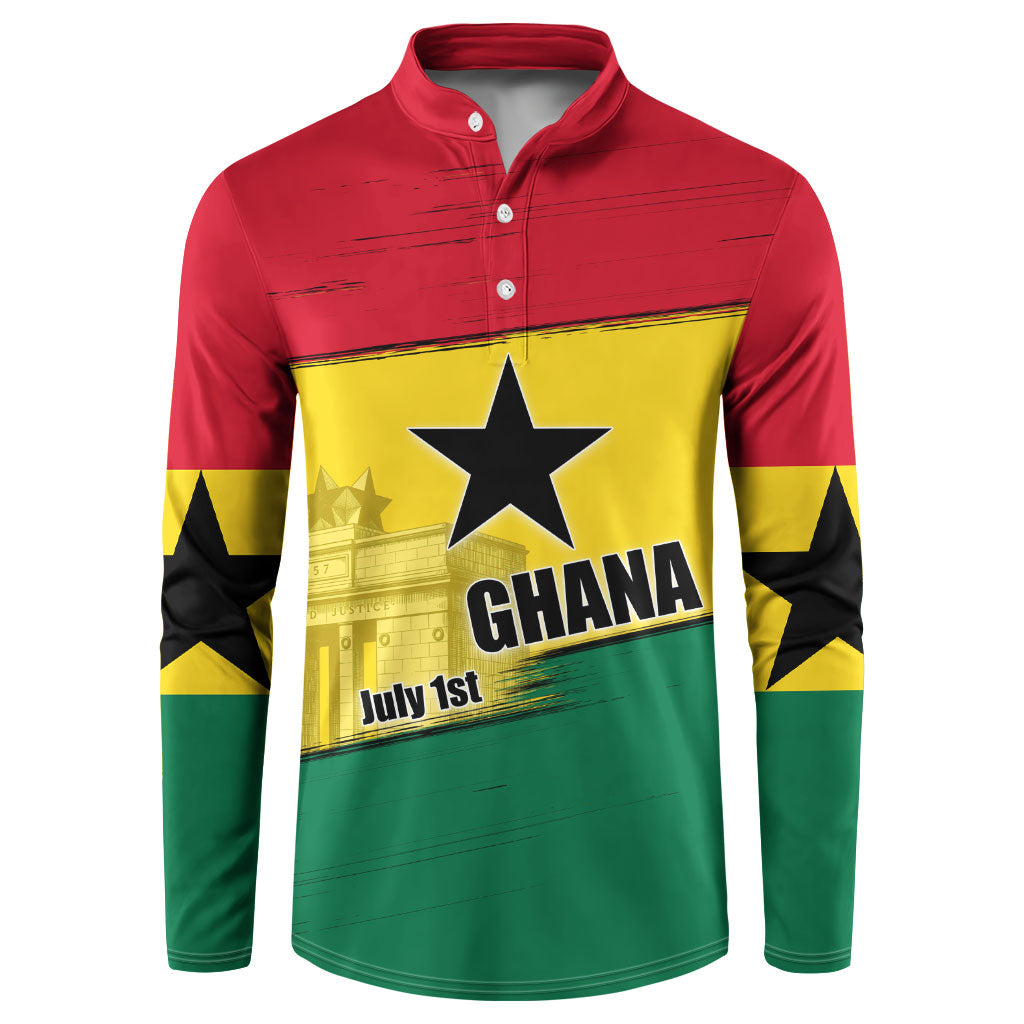 Ghana Republic Day Button Sweatshirt Ghanaian Pride Flag Colors With Coat Of Arms And Black Star