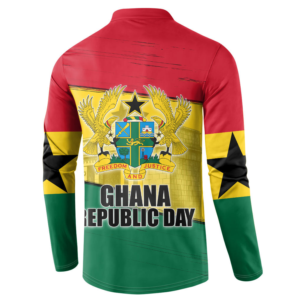 Ghana Republic Day Button Sweatshirt Ghanaian Pride Flag Colors With Coat Of Arms And Black Star