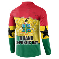 Ghana Republic Day Button Sweatshirt Ghanaian Pride Flag Colors With Coat Of Arms And Black Star