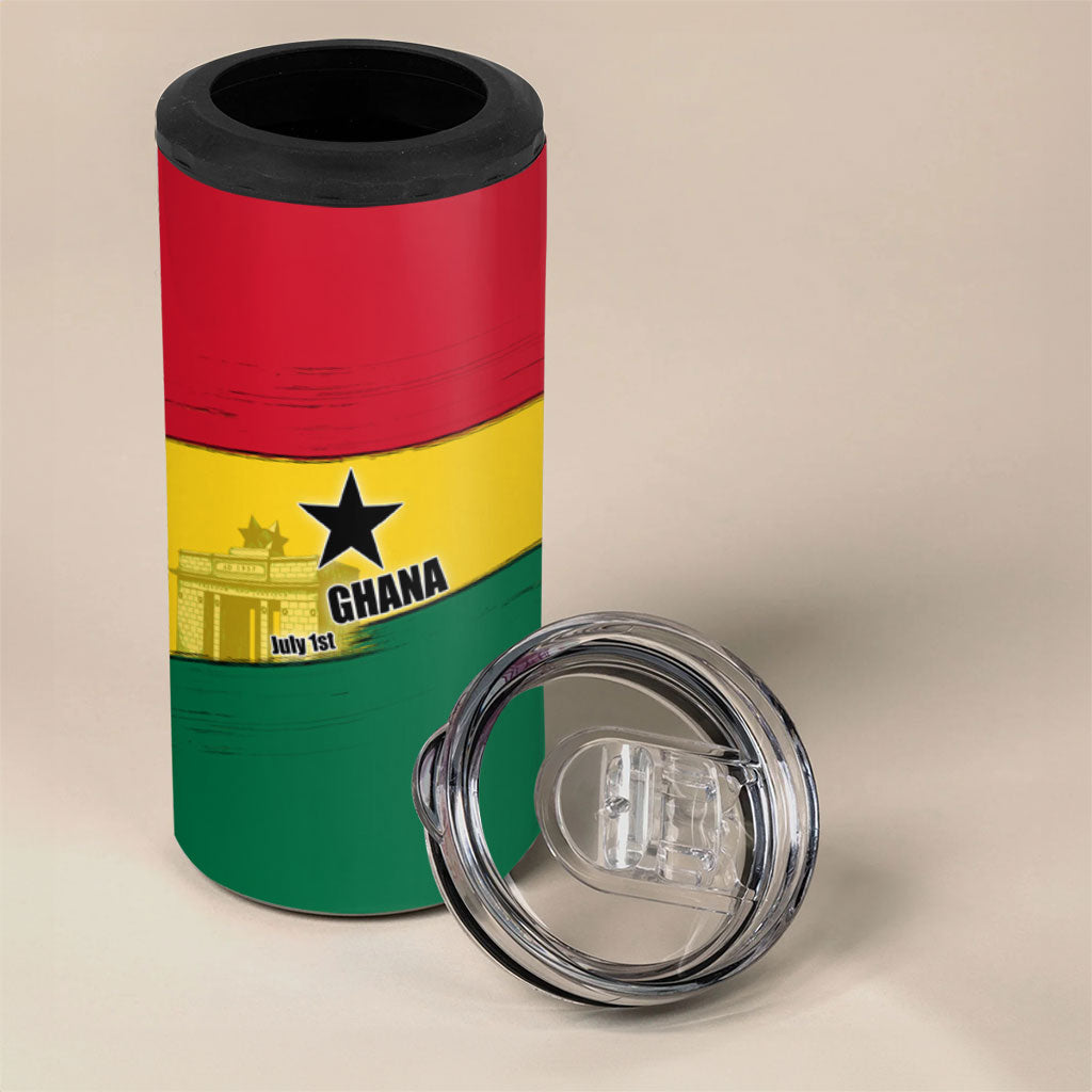 Ghana Republic Day 4 in 1 Can Cooler Tumbler Ghanaian Pride Flag Colors With Coat Of Arms And Black Star