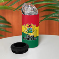 Ghana Republic Day 4 in 1 Can Cooler Tumbler Ghanaian Pride Flag Colors With Coat Of Arms And Black Star