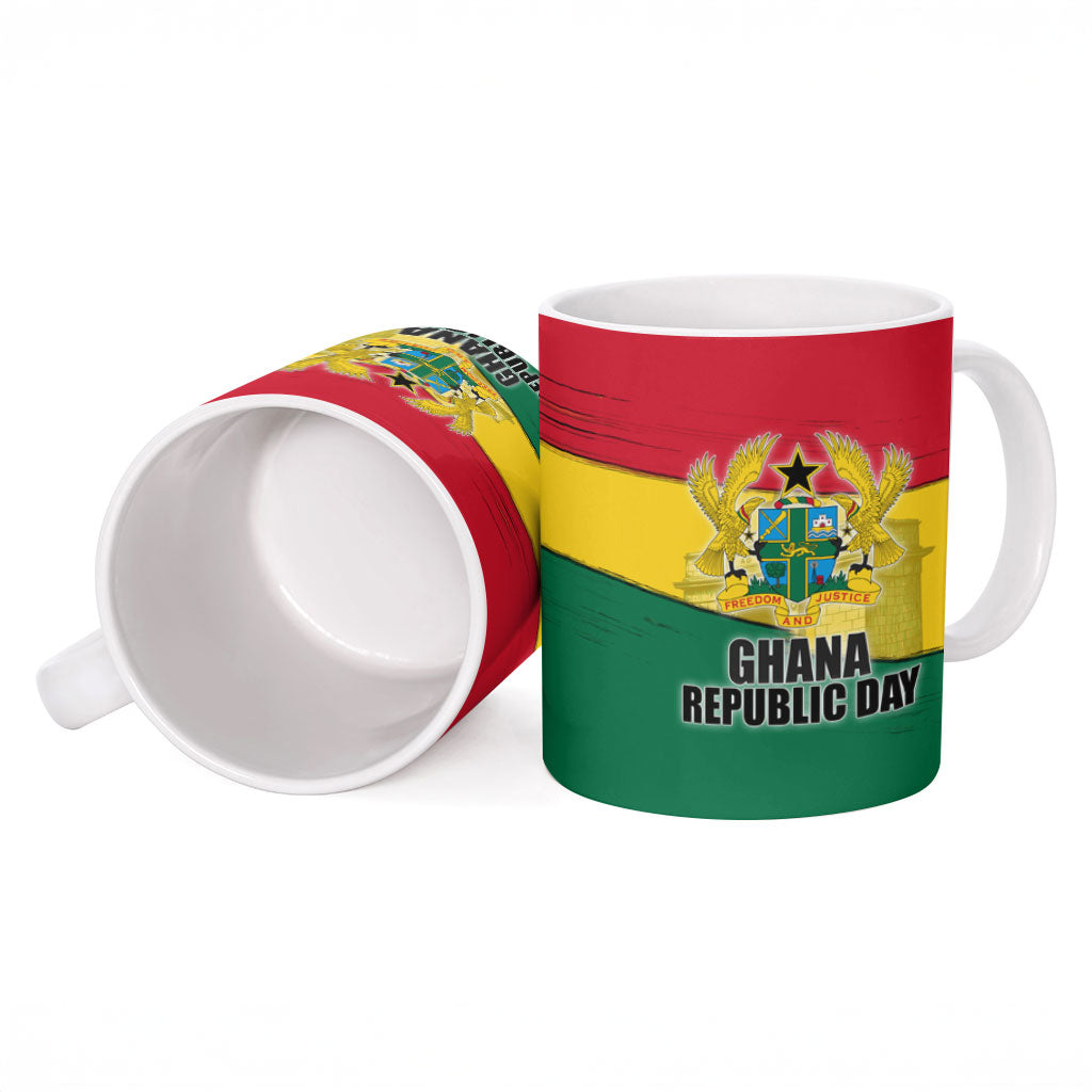 Ghana Republic Day Ceramic Mug Ghanaian Pride Flag Colors With Coat Of Arms And Black Star