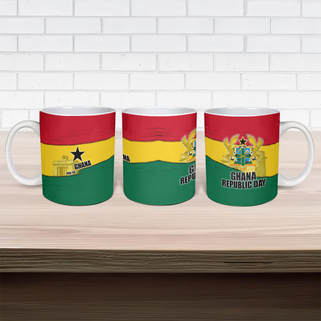 Ghana Republic Day Ceramic Mug Ghanaian Pride Flag Colors With Coat Of Arms And Black Star
