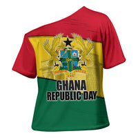 Ghana Republic Day Cross Shoulder Shirt Ghanaian Pride Flag Colors With Coat Of Arms And Black Star