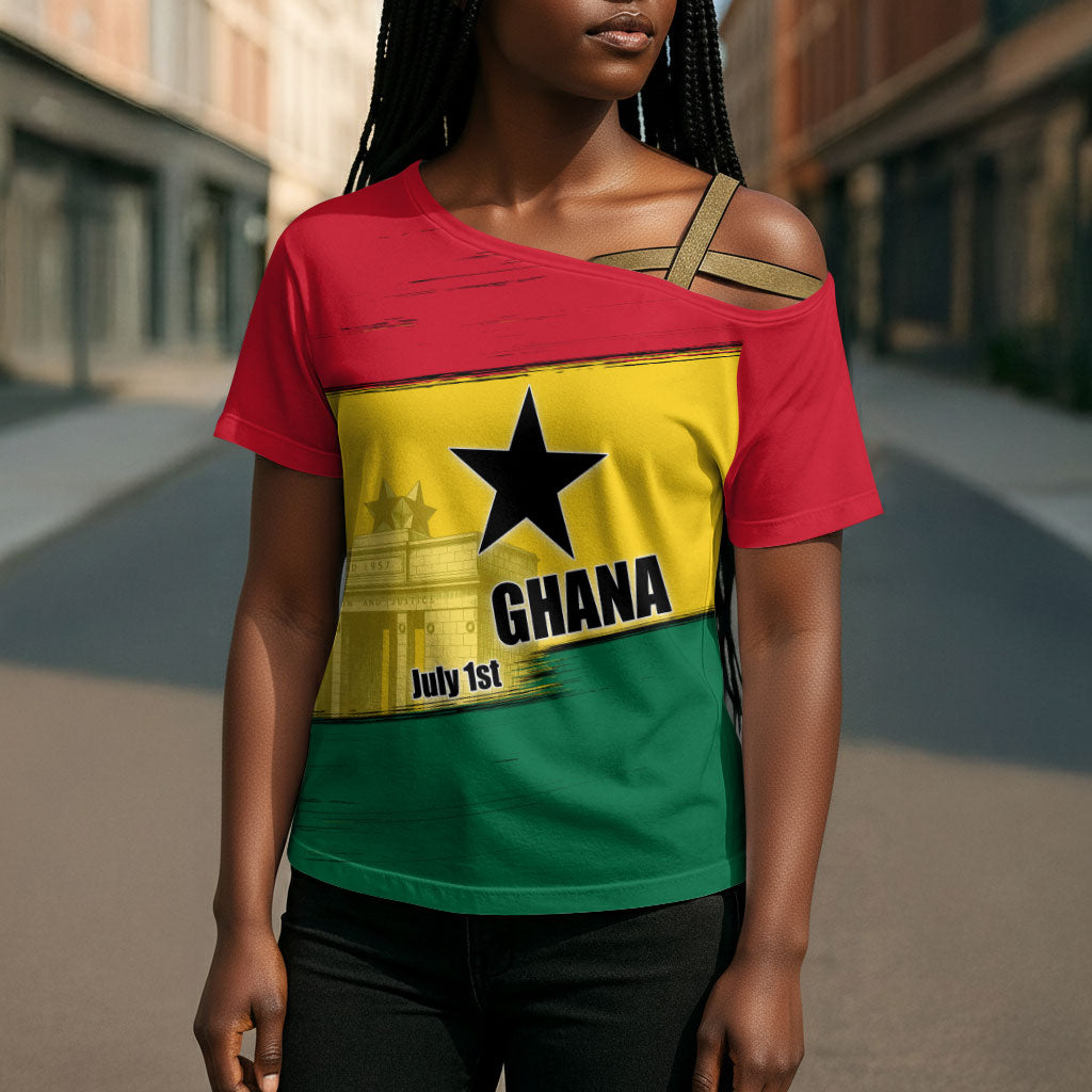 Ghana Republic Day Cross Shoulder Shirt Ghanaian Pride Flag Colors With Coat Of Arms And Black Star