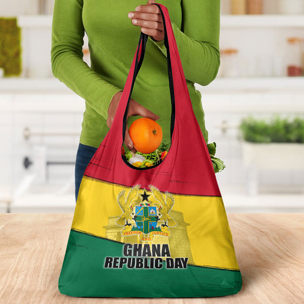 Ghana Republic Day Grocery Bag Ghanaian Pride Flag Colors With Coat Of Arms And Black Star