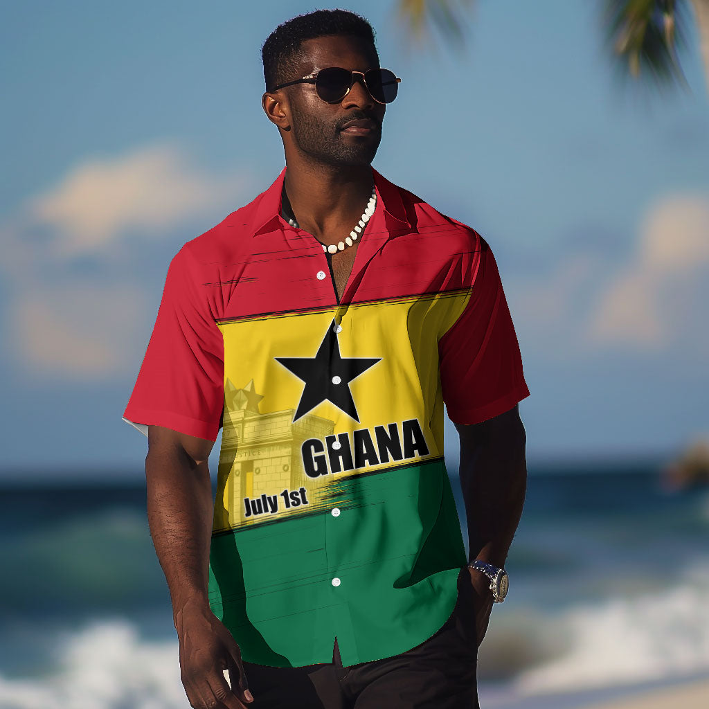 Ghana Republic Day Hawaiian Shirt Ghanaian Pride Flag Colors With Coat Of Arms And Black Star