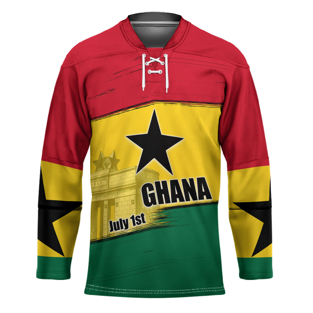 Ghana Republic Day Hockey Jersey Ghanaian Pride Flag Colors With Coat Of Arms And Black Star