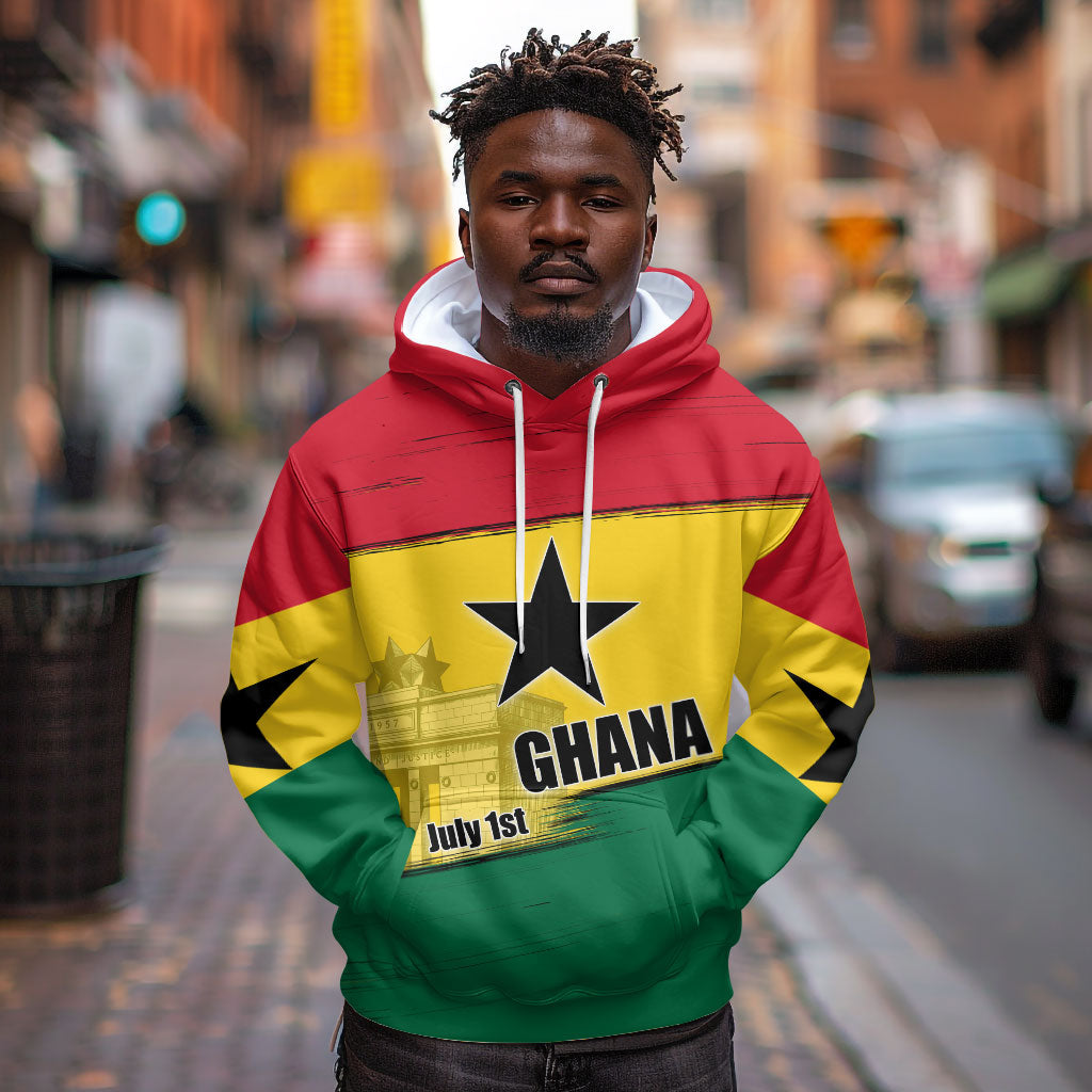 Ghana Republic Day Hoodie Ghanaian Pride Flag Colors With Coat Of Arms And Black Star