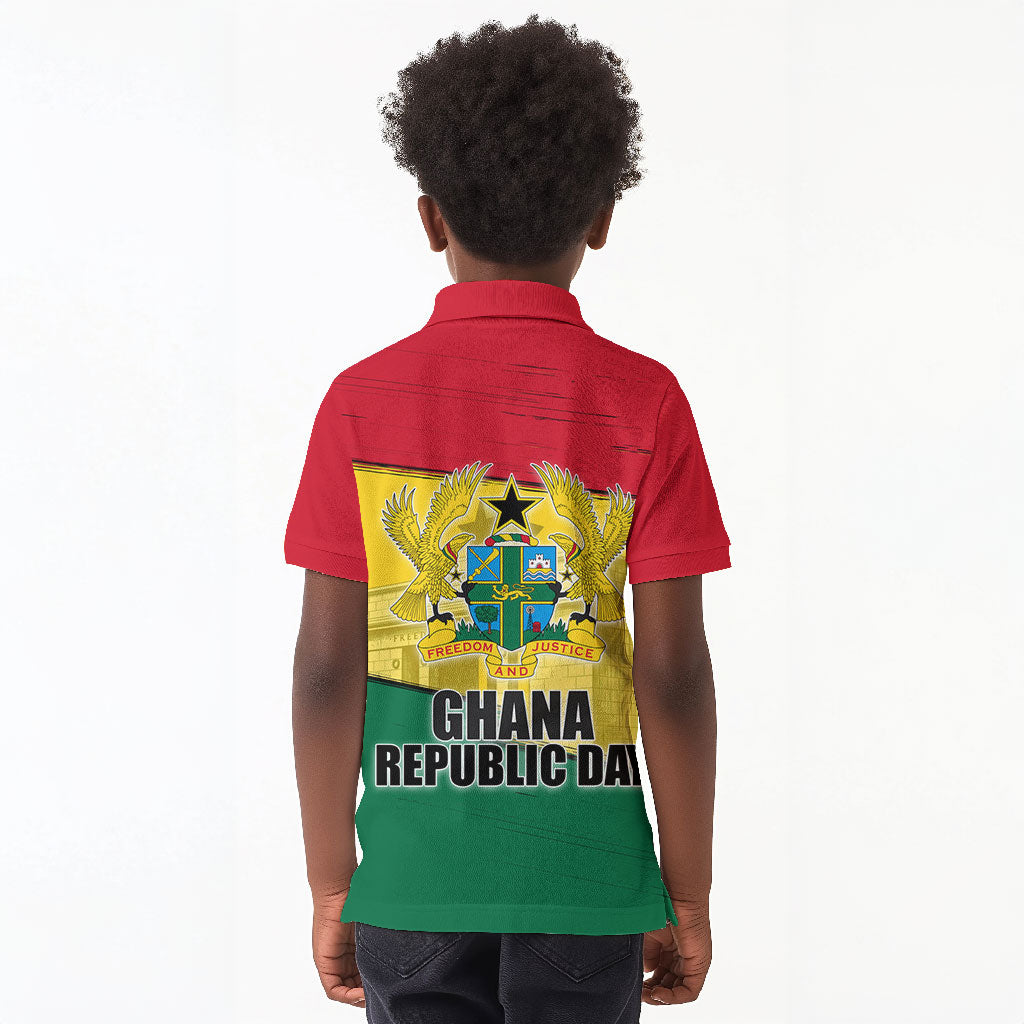 Ghana Republic Day Kid Polo Shirt Ghanaian Pride Flag Colors With Coat Of Arms And Black Star