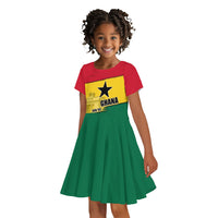 Ghana Republic Day Kid Short Sleeve Dress Ghanaian Pride Flag Colors With Coat Of Arms And Black Star