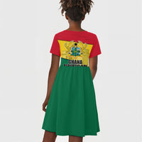 Ghana Republic Day Kid Short Sleeve Dress Ghanaian Pride Flag Colors With Coat Of Arms And Black Star