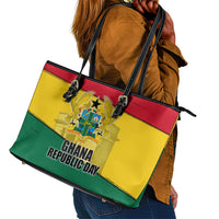 Ghana Republic Day Leather Tote Bag Ghanaian Pride Flag Colors With Coat Of Arms And Black Star
