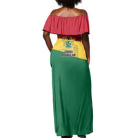 Ghana Republic Day Off Shoulder Maxi Dress Ghanaian Pride Flag Colors With Coat Of Arms And Black Star