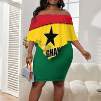 Ghana Republic Day Off Shoulder Short Dress Ghanaian Pride Flag Colors With Coat Of Arms And Black Star