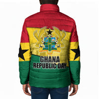 Ghana Republic Day Padded Jacket Ghanaian Pride Flag Colors With Coat Of Arms And Black Star