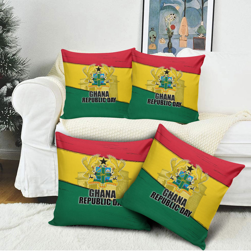 Ghana Republic Day Pillow Cover Ghanaian Pride Flag Colors With Coat Of Arms And Black Star