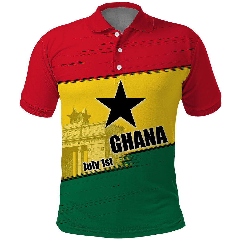 Ghana Republic Day Polo Shirt Ghanaian Pride Flag Colors With Coat Of Arms And Black Star