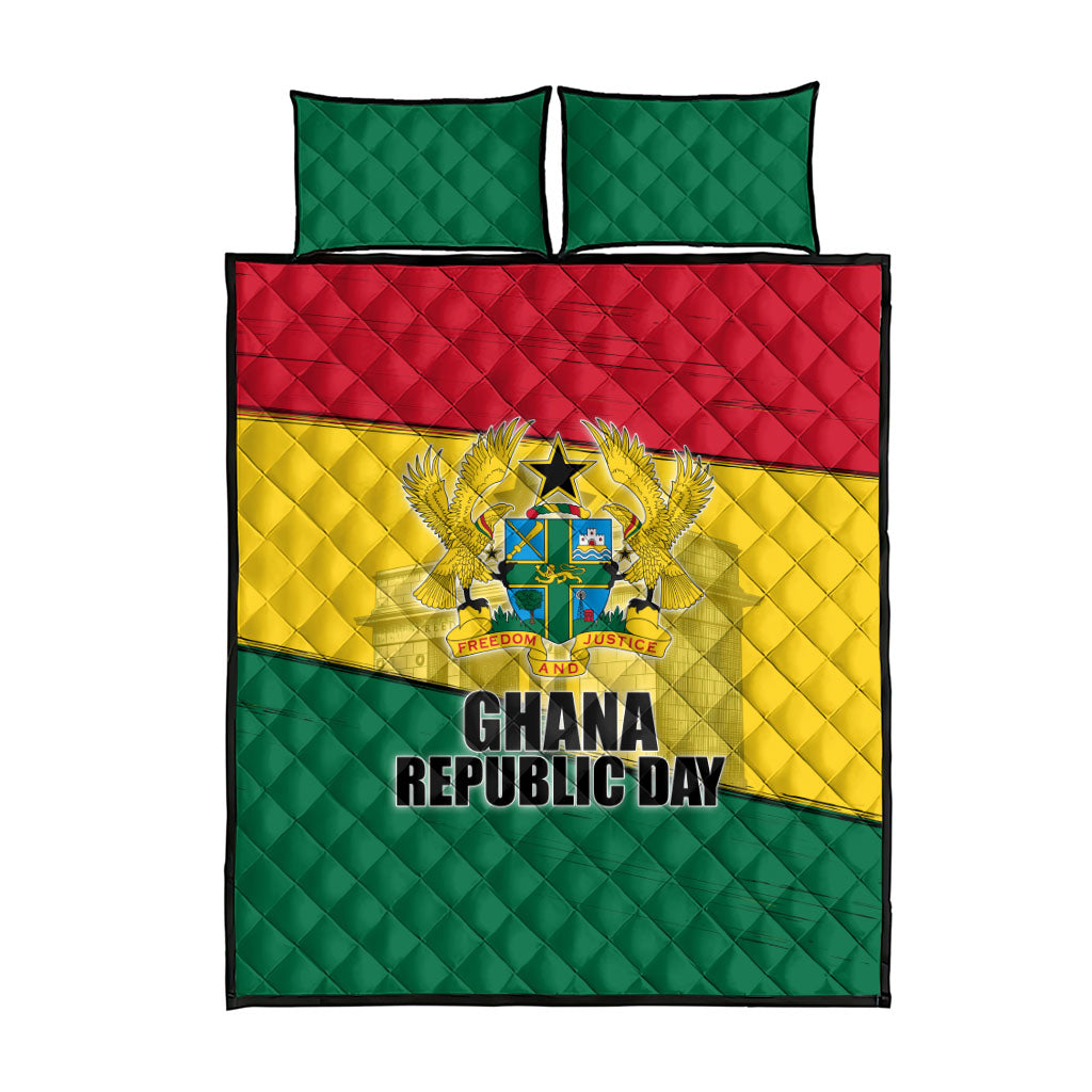 Ghana Republic Day Quilt Bed Set Ghanaian Pride Flag Colors With Coat Of Arms And Black Star