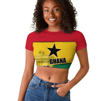 Ghana Republic Day Raglan Cropped T shirt Ghanaian Pride Flag Colors With Coat Of Arms And Black Star