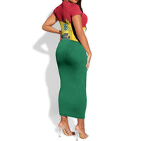 Ghana Republic Day Short Sleeve Bodycon Dress Ghanaian Pride Flag Colors With Coat Of Arms And Black Star