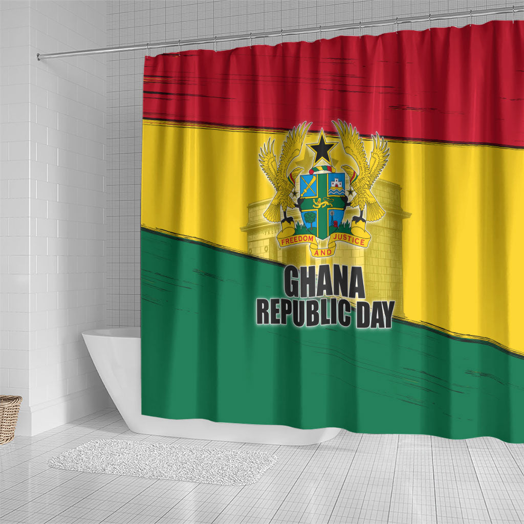 Ghana Republic Day Shower Curtain Ghanaian Pride Flag Colors With Coat Of Arms And Black Star