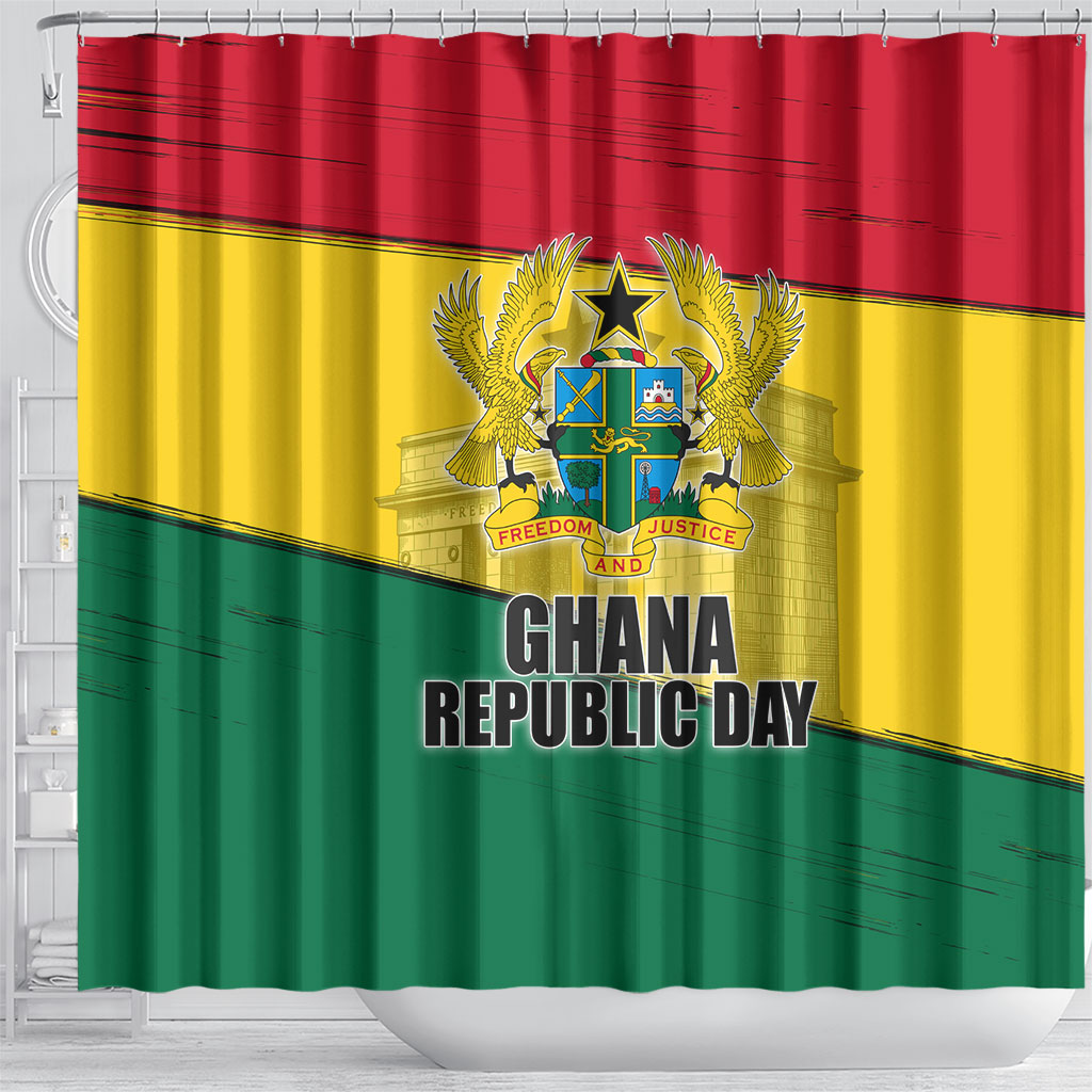 Ghana Republic Day Shower Curtain Ghanaian Pride Flag Colors With Coat Of Arms And Black Star