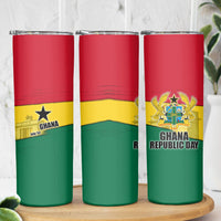 Ghana Republic Day Skinny Tumbler Ghanaian Pride Flag Colors With Coat Of Arms And Black Star