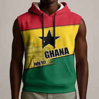 Ghana Republic Day Sleeveless Hoodie Ghanaian Pride Flag Colors With Coat Of Arms And Black Star
