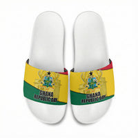 Ghana Republic Day Slide Sandals Ghanaian Pride Flag Colors With Coat Of Arms And Black Star