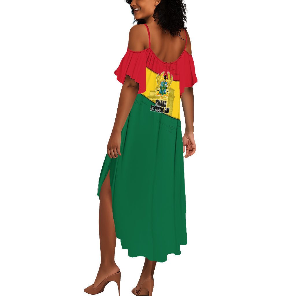 Ghana Republic Day Summer Maxi Dress Ghanaian Pride Flag Colors With Coat Of Arms And Black Star