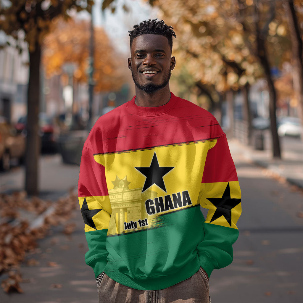 Ghana Republic Day Sweatshirt Ghanaian Pride Flag Colors With Coat Of Arms And Black Star