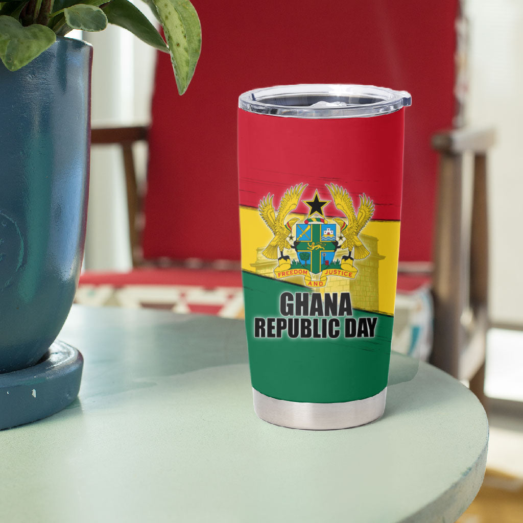 Ghana Republic Day Tumbler Cup Ghanaian Pride Flag Colors With Coat Of Arms And Black Star