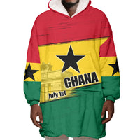 Ghana Republic Day Wearable Blanket Hoodie Ghanaian Pride Flag Colors With Coat Of Arms And Black Star