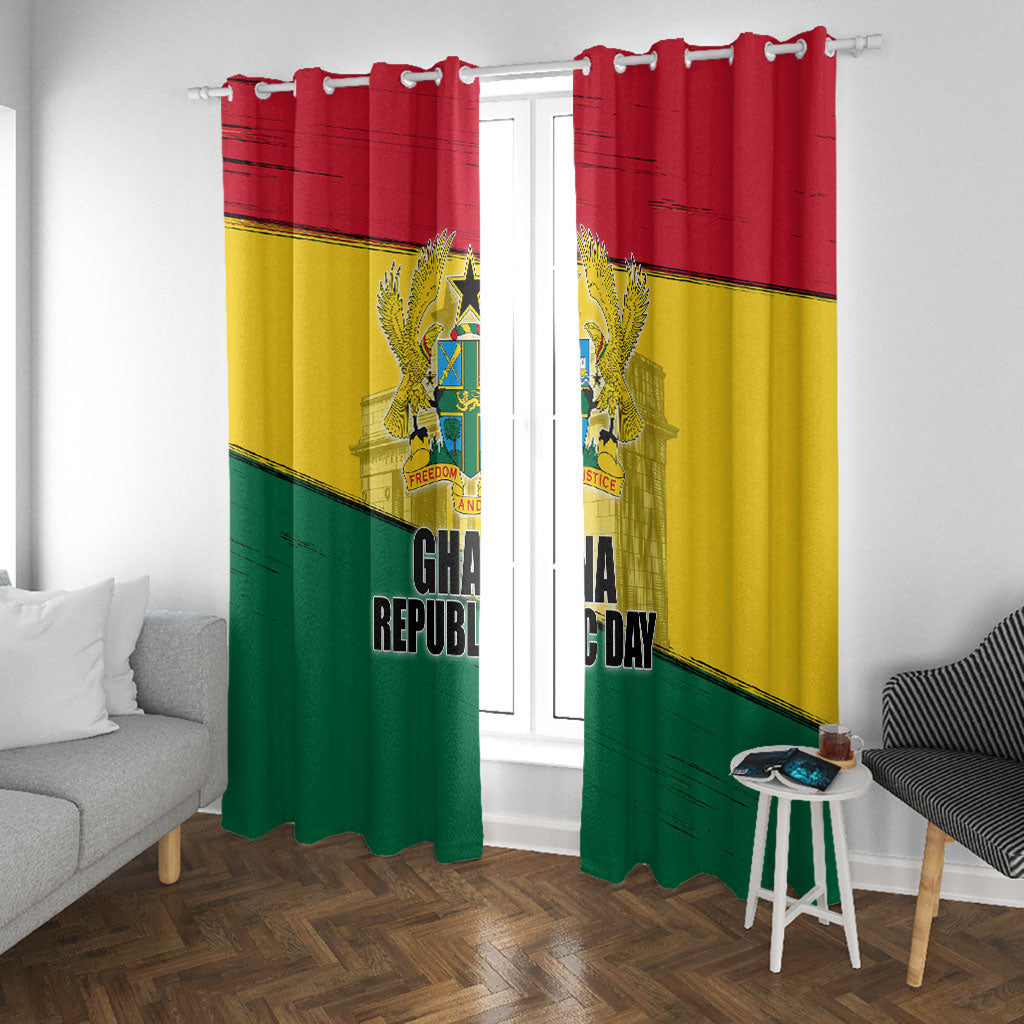 Ghana Republic Day Window Curtain Ghanaian Pride Flag Colors With Coat Of Arms And Black Star
