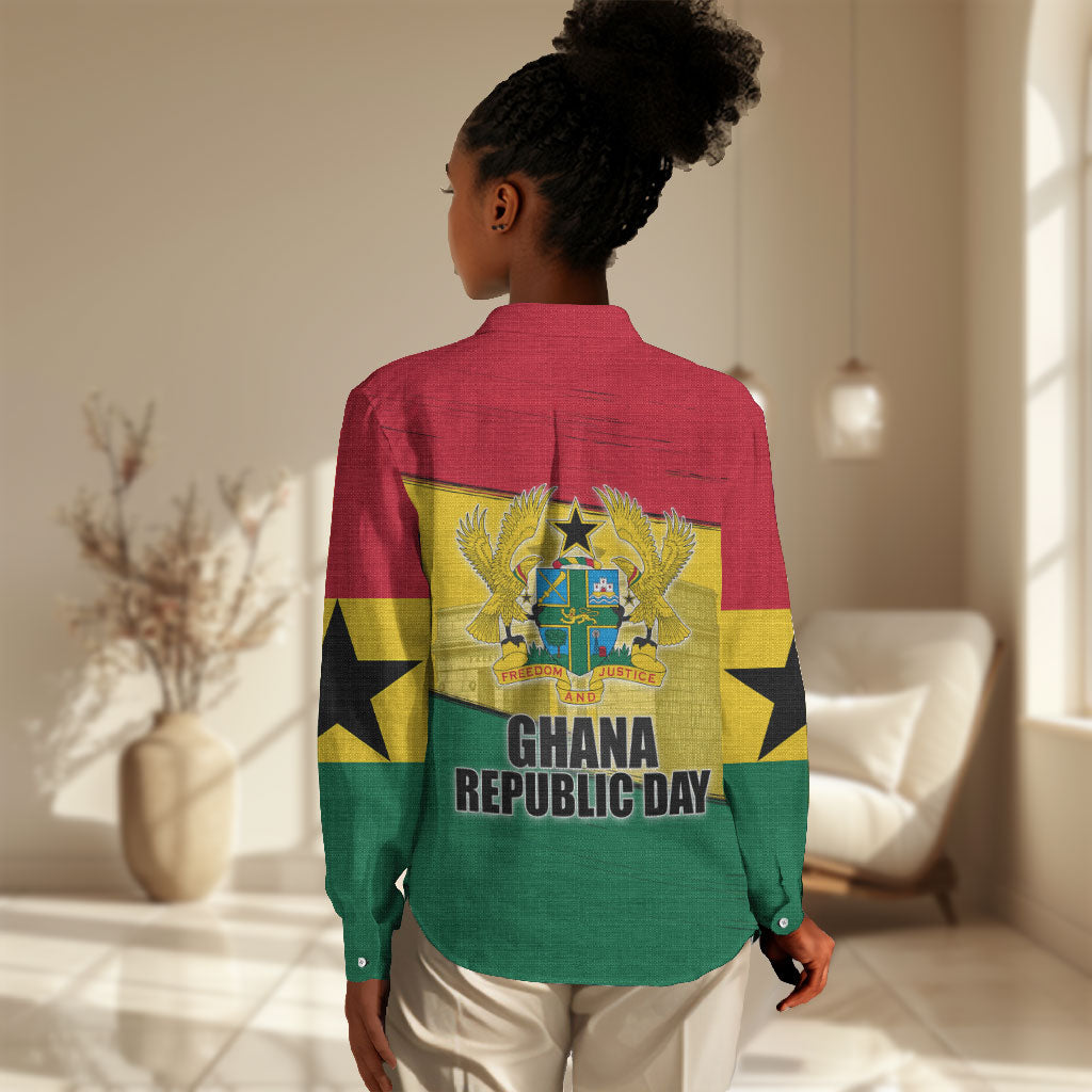 Ghana Republic Day Women Casual Shirt Ghanaian Pride Flag Colors With Coat Of Arms And Black Star
