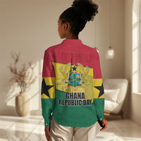 Ghana Republic Day Women Casual Shirt Ghanaian Pride Flag Colors With Coat Of Arms And Black Star