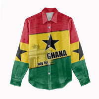 Ghana Republic Day Women Casual Shirt Ghanaian Pride Flag Colors With Coat Of Arms And Black Star